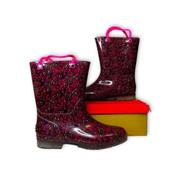Jelly Beans Girls Leopard Rain Boots Fuchsia Pink Size 3 New in Box - Picture 1 of 8